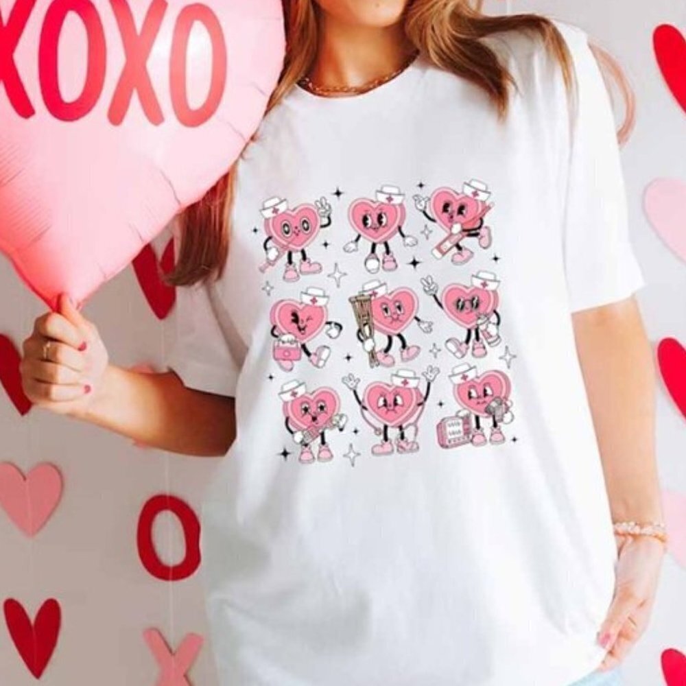 Heart Womens Day Nurse Conversation Hearts Graphic Gift Style Art Unisex T-Shirt